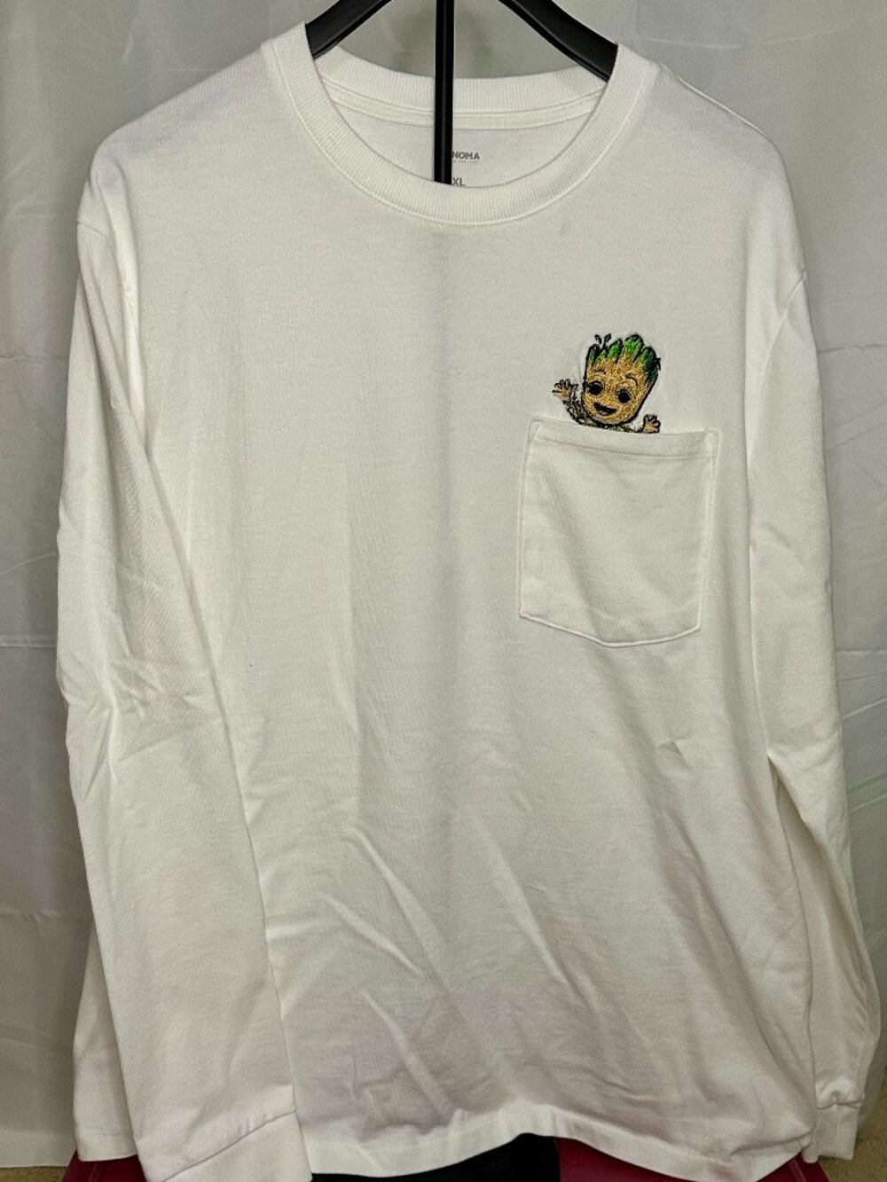 Custom Embroidered Baby Groot Pocket Long Sleeve Tee XL Marvel